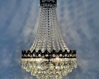 Antique / Vintage Large French Empire Brass & Crystal 6 Tiered Chandelier (6-Light)