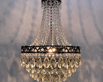 Antique / Vintage Medium French Empire Brass & Crystals 5 Tiered Chandelier (3-Light)
