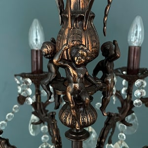 Antique / Vintage Brass & Crystals Cherub 8 Arms Magnificent Chandelier Lighting, Light Fixtures, Ceiling Lamp from 1950’s