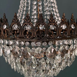 Antique / Vintage Large French Empire Brass & Crystal 5 Tiered Chandelier (6-Light)