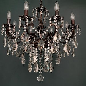 Antique / Vintage Brass & Crystals Cherub 8 Arms Magnificent Chandelier Lighting, Light Fixtures, Ceiling Lamp from 1950’s