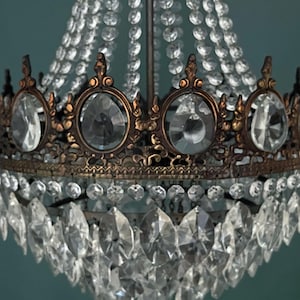 Antique / Vintage Large French Empire Brass & Crystal 5 Tier Chandelier (6-Light)