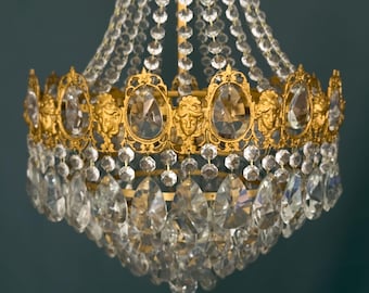 Antique French Empire Brass Crystal Cherub Chandelier – Large 5-Tiered Statement Lighting