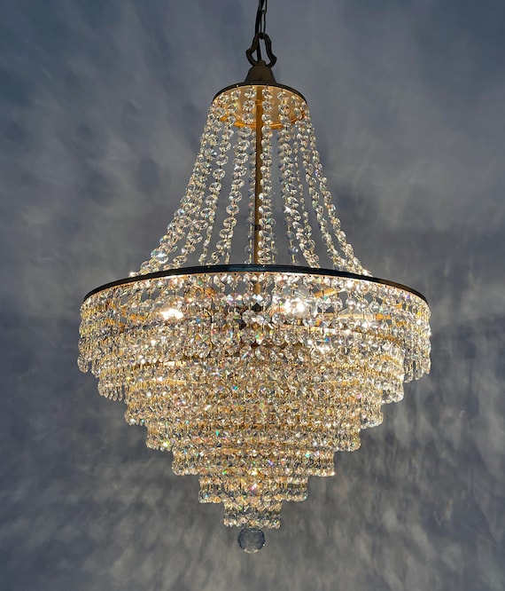 Lampadario A Gocce Di Cristallo K9 Stile Impero Francese - Oro 24x30 Pollici