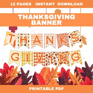 Thanksgiving Banner Printable - Festive Fall Decor, 12-Page Customizable PDF, Instant Download, DIY Thanksgiving Decoration