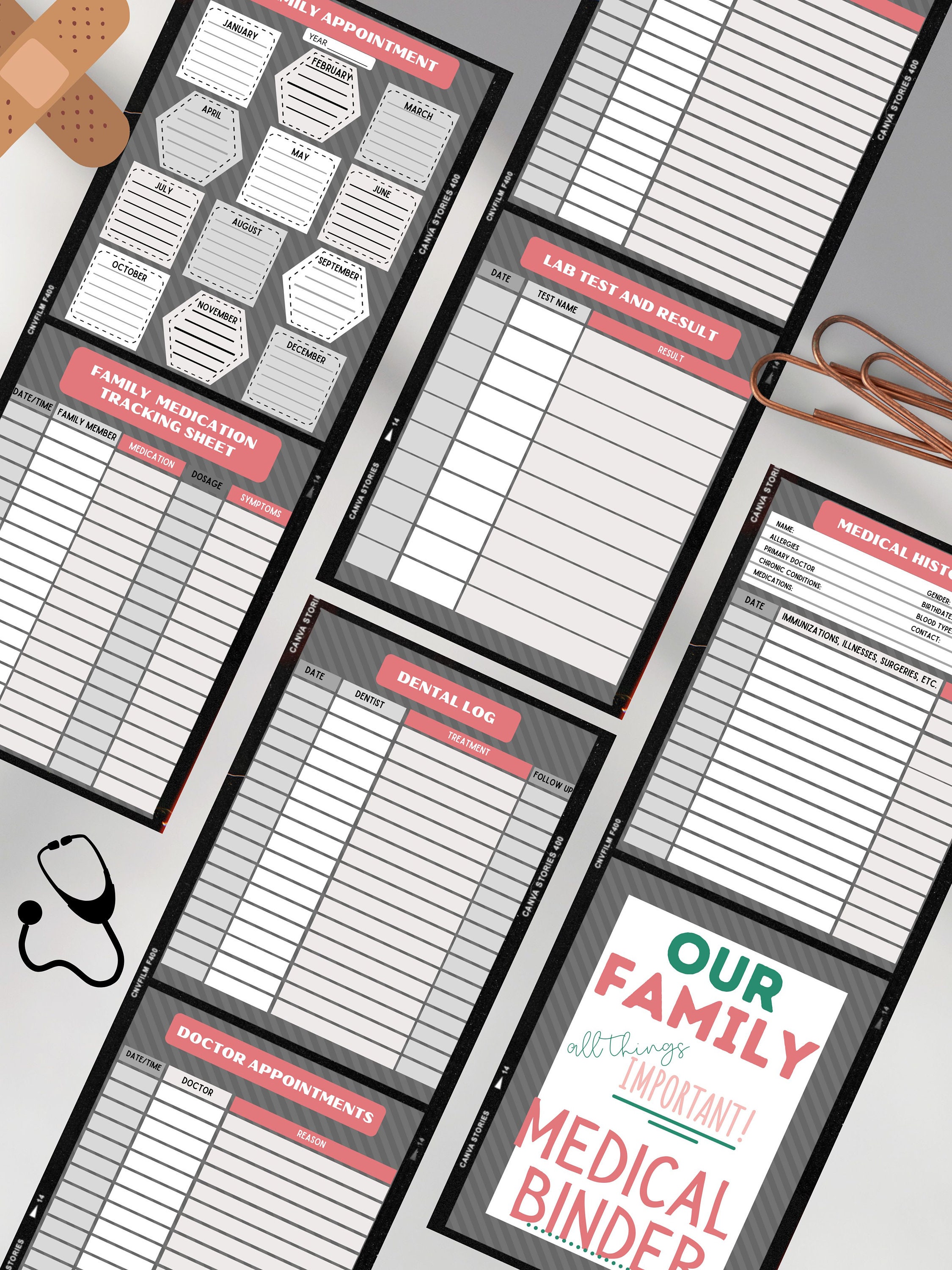 8 Page Family Medical Binder Printable, Medical Binder, Medical Record