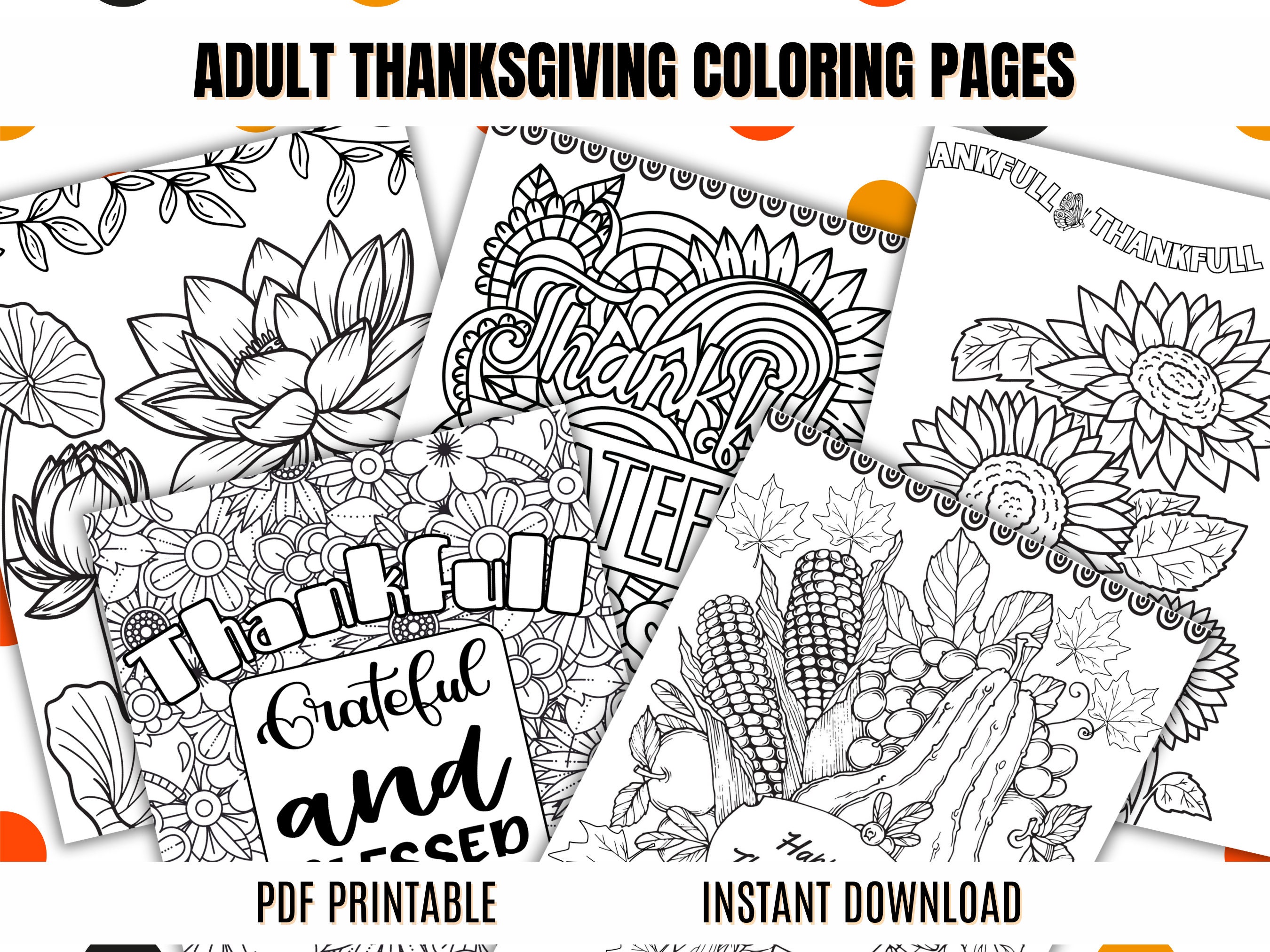 Printable Thanksgiving Coloring Book for Adults 16 Relaxing Holiday ...