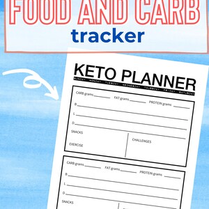 Pode incluir: Um planejador keto imprim&iacute;vel com um design preto e branco. O planejador inclui se&ccedil;&otilde;es para rastrear gramas de carboidratos, gorduras e prote&iacute;nas, bem como lanches e exerc&iacute;cios. O texto "KETO PLANNER" est&aacute; no topo da p&aacute;gina.