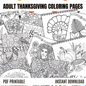 Printable Thanksgiving Coloring Book for Adults - 16 Relaxing Holiday Designs, Instant PDF Download, Turkey and Fall Themes