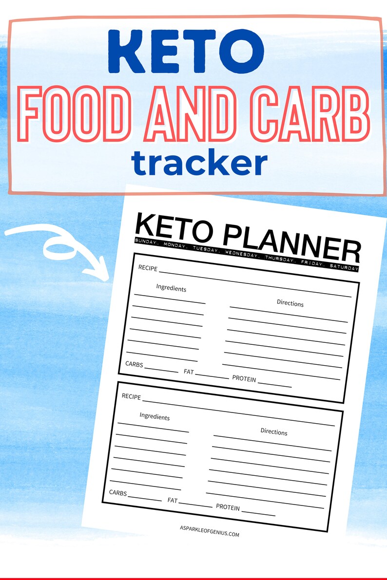 Pode incluir: Um planejador de rastreamento de alimentos e carboidratos cetog&ecirc;nicos imprim&iacute;vel com duas se&ccedil;&otilde;es de receitas. Cada se&ccedil;&atilde;o inclui espa&ccedil;o para o nome da receita, os ingredientes, as instru&ccedil;&otilde;es e os macros (carboidratos, gorduras e prote&iacute;nas).