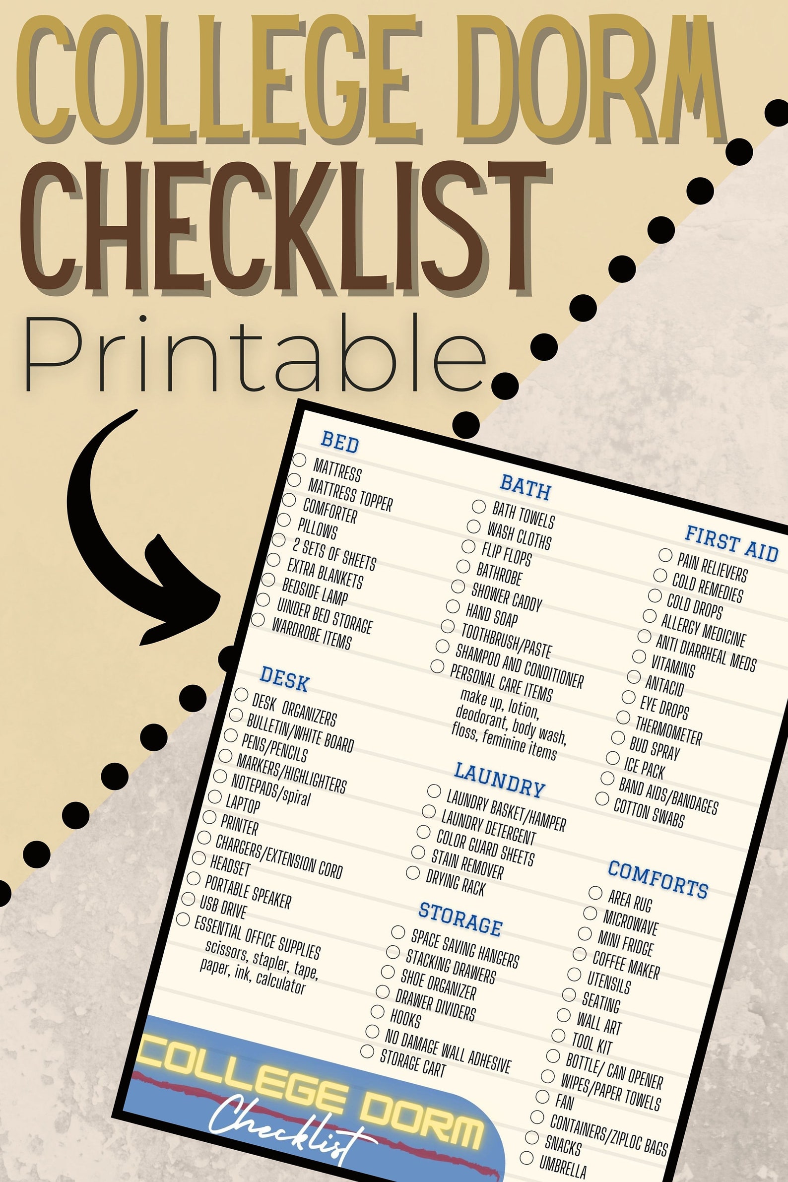 College Dorm Checklist College Dorm Checklist for Freshman - Etsy
