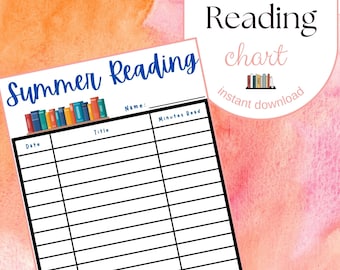 Summer Reading Chart Printable | Kids Reading Tracker | Book Log for Kids | Bookworm Chart | Summer Book Tracker | Printable Reading Log