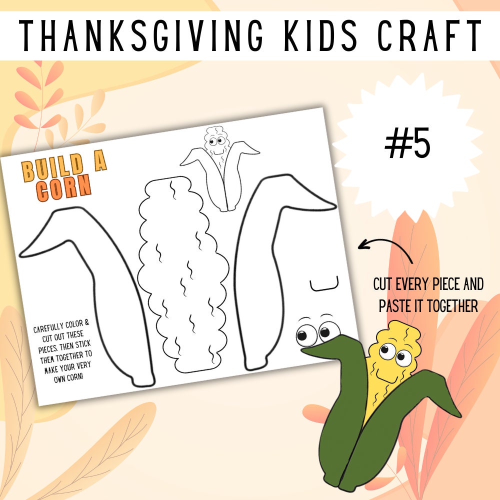 7 Thanksgiving Craft Printables for Kids DIY Holiday Activity Set, Easy ...