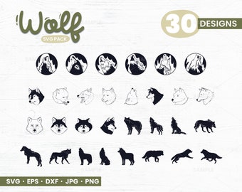 30 Wolf SVG Bundle | Howling Wolf Svg, Wolf Silhouette Cameo, Wolf Head Svg Clipart, Cut File, Wolf Vector, Wolf Cut File, Forest Animal Svg