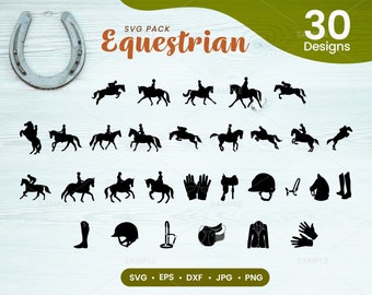 30 Bundle Equestre SVG / Svg Equestre, Cavaliere Equestre Svg, Clipart Equestre, Fascio Svg cavallo, Sagoma cavallo, Disegni cavalli Svg