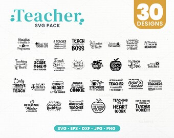 30 Teacher SVG Bundle | Teacher Svg, Teacher Svg Quotes, Teacher Quotes, Classroom Svg, Classroom Decorations, School year, High School Svg