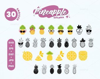 30 Pineapple SVG Bundle | Pineapple Clipart, Pineapple Print, Cricut Silhouette Shirt Design, Pineapple Sunglasses Vector, Fruit Png, Tropic