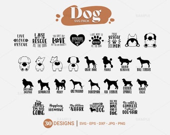 30 Dog SVG Pack | Dog Svg Quotes, Dog Svg Funny, Dog Lover Svg File, Dog Svg Bundle, Dog Sayings Svg, Dog Svg Files For Cricut, Paw Svg