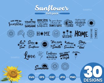 30 solros SVG-paket | Solros svg png-filer, solros SVG-paket, blomma svg, solros svg-filer, klippfil Cricut, silhuett