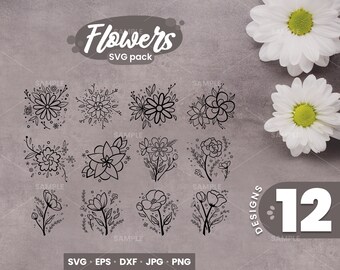 12 Flowers SVG Bundle | Flowers Svg, Floral Svg, Rose Svg, Flower Svg Files For Cricut And Silhouette, Svg, Png - Digital Download