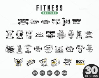 30 Fitness SVG Bundle | Workout Svg Bundle, Gym Svg, Fitness Svg, Gym, Exercise, Gym Motivation, Gym Sayings Quotes Svg, No Pain No Gain