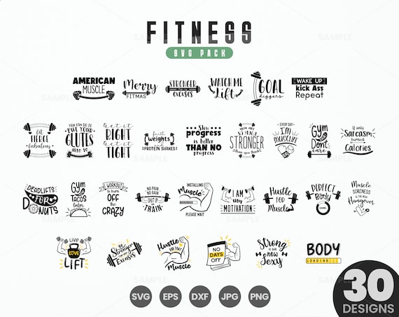30 Fitness SVG Bundle | Workout Svg Bundle, Gym Svg, Fitness Svg, Gym, Exercise, Gym Motivation, Gym Sayings Quotes Svg, No Pain No Gain