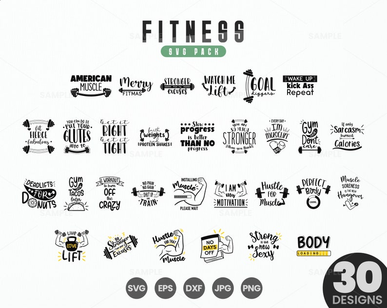 K&ouml;nnte beinhalten: Ein Set mit 30 Fitness-Zitaten in Schwarzwei&szlig;. Die Zitate sind motivierend und humorvoll. Das Set enth&auml;lt Zitate wie "American Muscle", "Get it Right, Get it Tight", "Stronger Excuses", "Watch Me Lift", "Goal Diggers", "Wake Up Kick Ass Repeat", "Every Day I'm Musclin", "Gym Don't Care", "If Only Sarcasm Burned Calories", "Deadlifts for Donuts", "Gym Tacos Later", "Workout Off the Crazy", "No Pain No Gain, Shut Up and Train", "Installing Muscle, Please Wait", "I Am My Motivation", "Hustle for Muscle", "Perfect Body", "Muscle Soreness is the New Hangover", "Live Love Lift", "Stronger Excuses", "Hustle for That Muscle", "No Days Off", "Strong is the New Sexy", "Body Loading..."