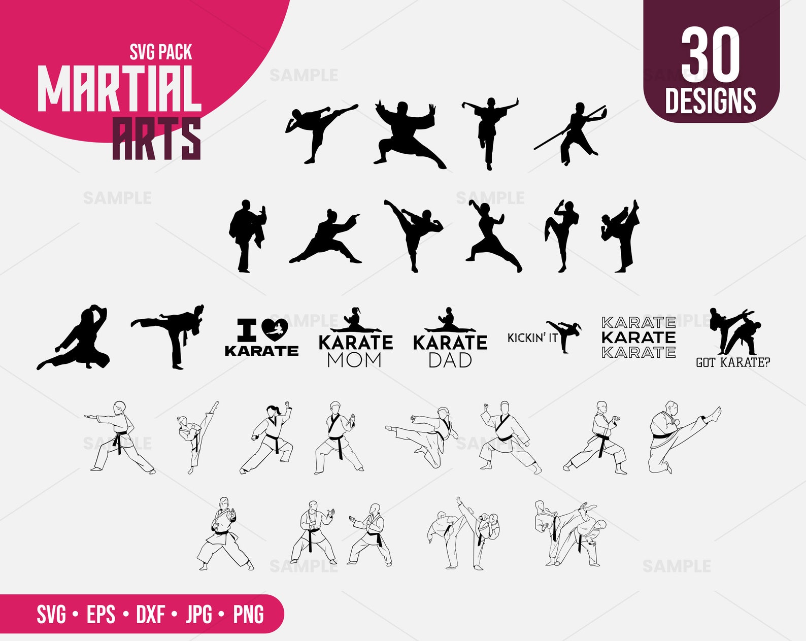 30 Martial Arts SVG Bundle Karate SVG Bundle, Martial Arts, Taekwondo