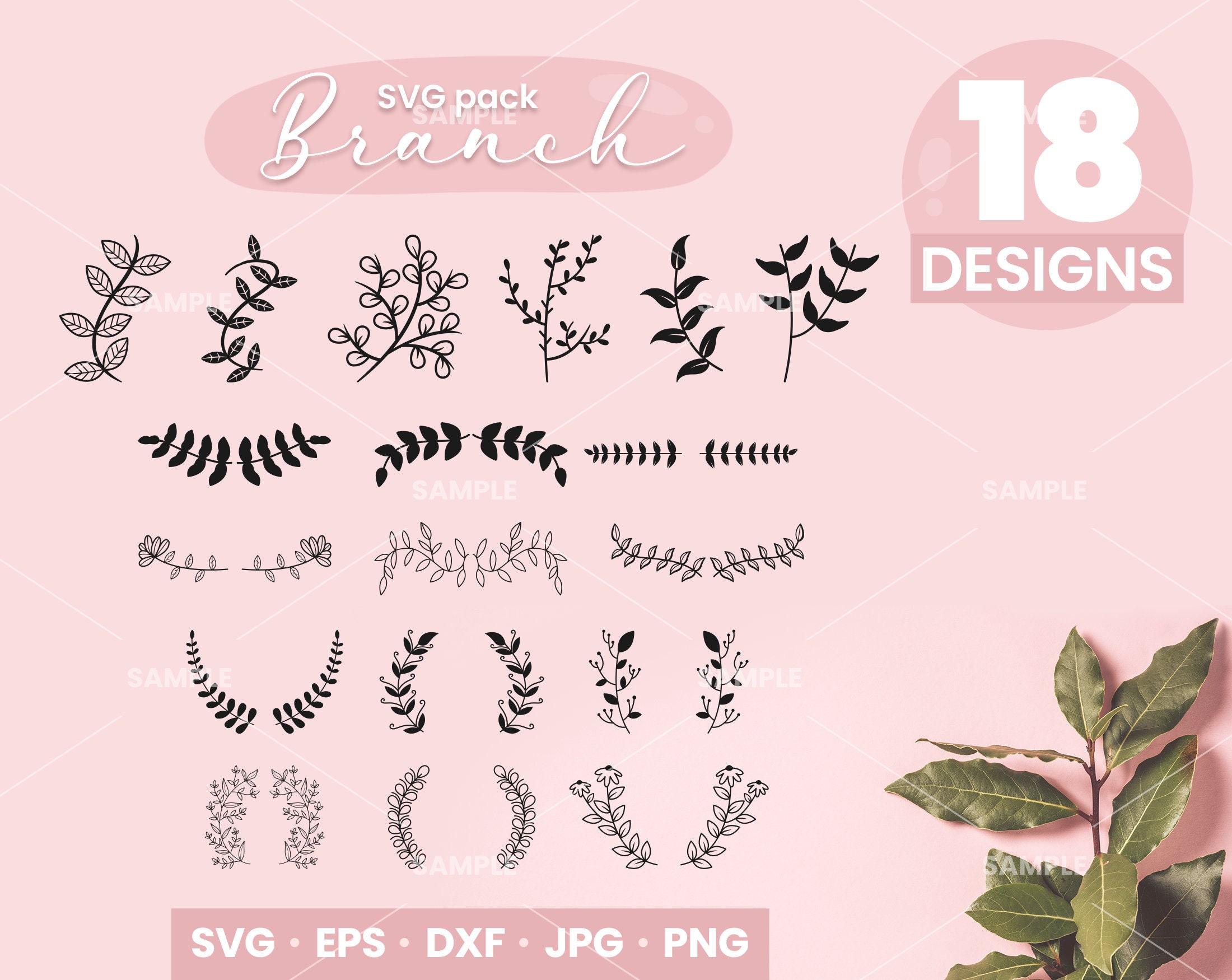 18 Ast SVG Bundle | Zweig svg, Zweig Silhouetten Clipart, Vektor, png ...