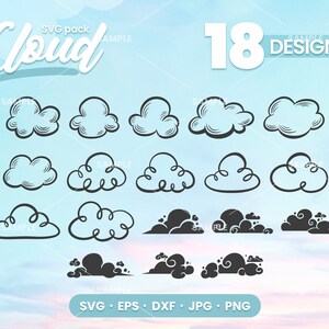 18 Cloud SVG Bundle |  Cloud Svg, Cloud Cut File, Cloud Dxf, Cloud Cricut, Clouds Clip Art, Clouds Silhouette, Cloud Digital File