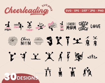 30 Cheerleading SVG Bundle | Cheer SVG, Cheerleading Clipart, Cheerleading Silhouette Svg, Pom Pom Svg, Cheer Svg Bundle, Instant Download