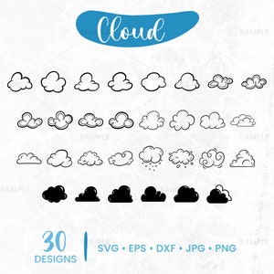 30 Cloud SVG Pack | Cloud Svg File, Cloud Bundle Svg, Cloud Clip Art, Cloud Silhouette Cut Files, Weather Vector, Clouds Svg, Cloud Vector