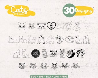 30 Cat Bundle SVG  | Cat Svg, Kitty Svg, Cute Cat Svg Files For Cricut, Cat Silhouette, Cat Svg Files For Silhouette, Cat Files For Cricut