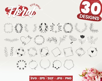 30 Floral SVG Bundle | Hand-drawn Floral svg designs, Flowers svg, Plants svg file for Cricut, Wildflower Silhouette svg, Digital Download
