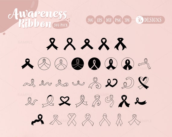 36 Awareness Ribbon SVG Pack Breast Cancer Svg, Cancer Ribbon Svg, Survivor  Ribbon Svg, Dark Silhouette, Awareness Ribbon SVG, Digital 