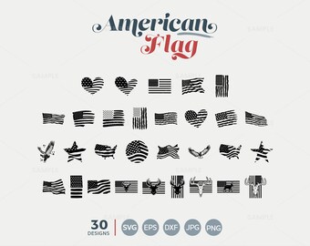 30 American Flags SVG Bundle | American Flag Svg, 4th of July Svg, Patriotic Svg, Printable, Cricut & Silhouette, Flag Svg, U.S. Flag Svg
