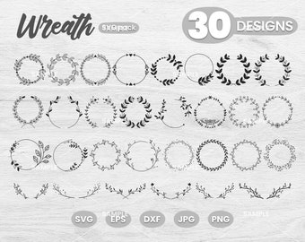 30 Wreath SVG Bundle | Floral Wreath Svg, Wreath Svg Bundle, Heart Laurel Wreath Svg, Wreath Svg Circle Frame, Wedding Wreath Svg,Floral SVG