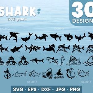 30 Shark SVG Bundle | Shark Silhouettes Svg, Shark Svg Clip Art Bundle, Shark Dxf Cut Files, Clipart Shapes, Shark Head, Files For Cricut