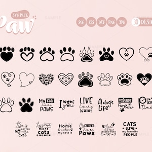 30 Paw SVG Pack | Paw Print SVG, Paw Shirt Design, Pets Paw Svg, Dog Paw, Pets Quote Svg, Animal Paws bundle, Paw Silhouette, Digital Paw