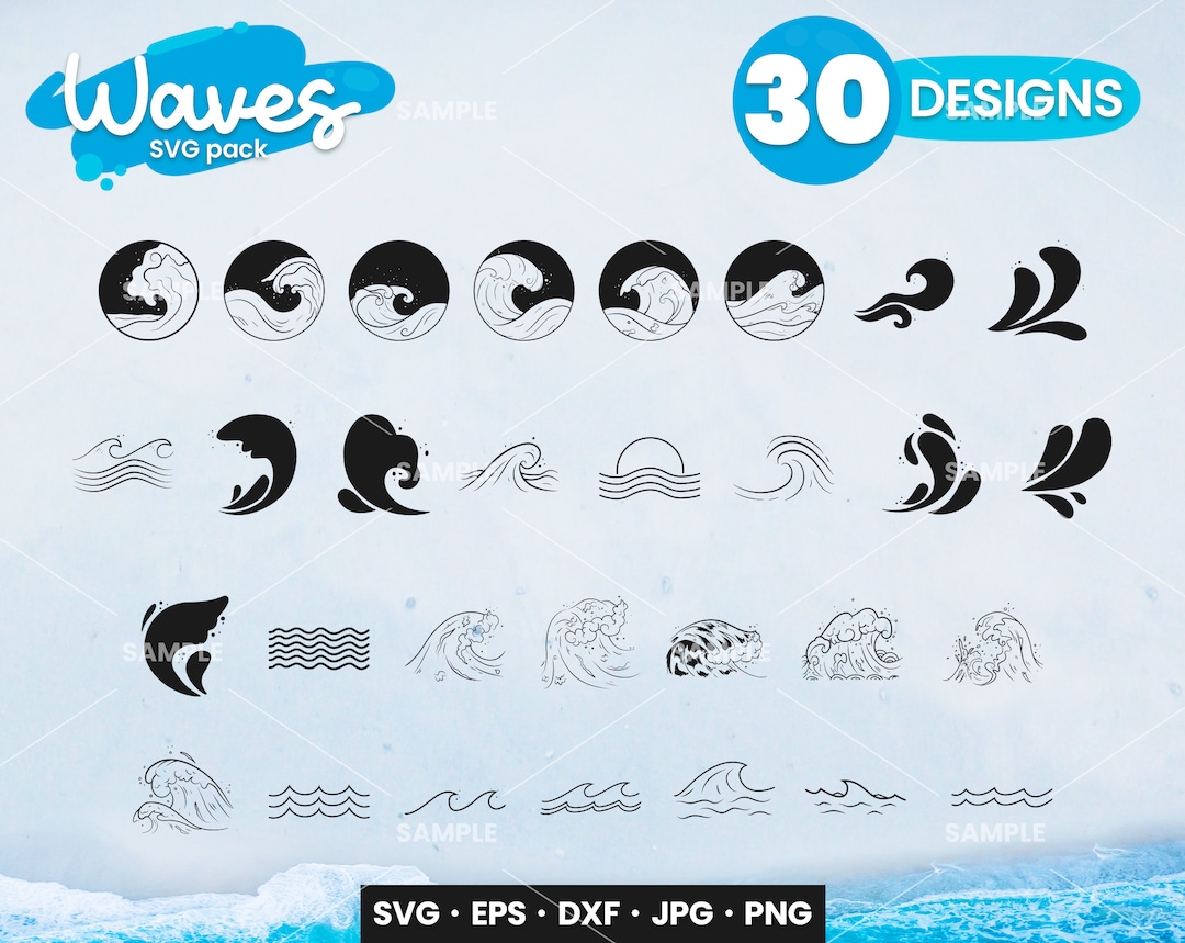 30 Waves SVG Bundle | Waves Designs SVG Cut Files, Wave Eps, Water Wave ...