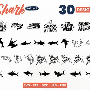 30 Shark Svg Bundle | Shark Silhouettes Svg, Shark Svg Clip Art Bundle, Shark Dxf Cut Files, Clipart Shapes, Shark Head, Files For Cricut