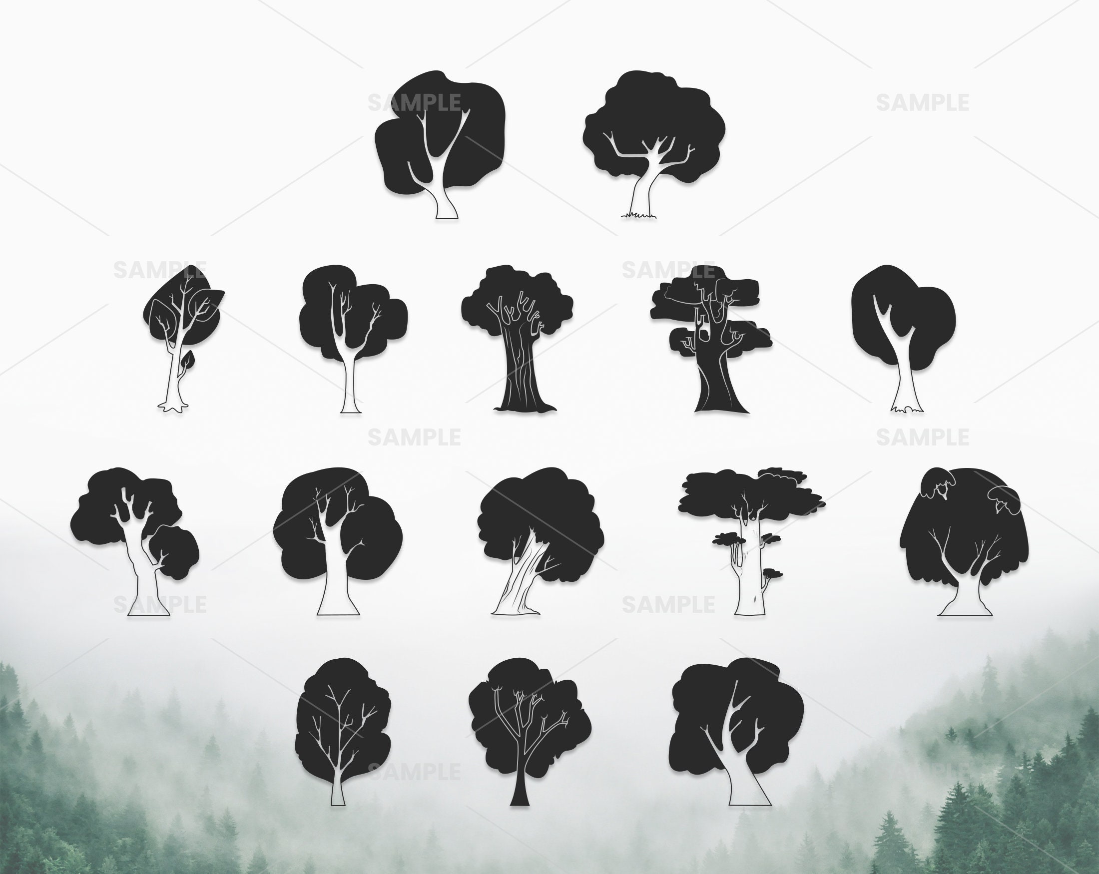 30 Tree SVG Bundle | Tree Svg File, Vector, Tree Silhouette Svg, Forest ...