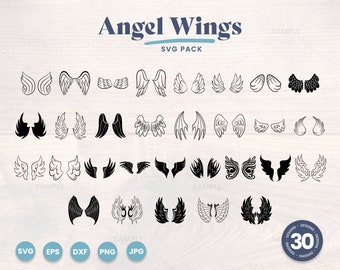30 Angel Wings SVG Bundle | Angel Bundle Svg, Angel Wings Svg, Angel Wing Svg, Wings Silhouette, Wings PNG Cut File, Wings Printable Png