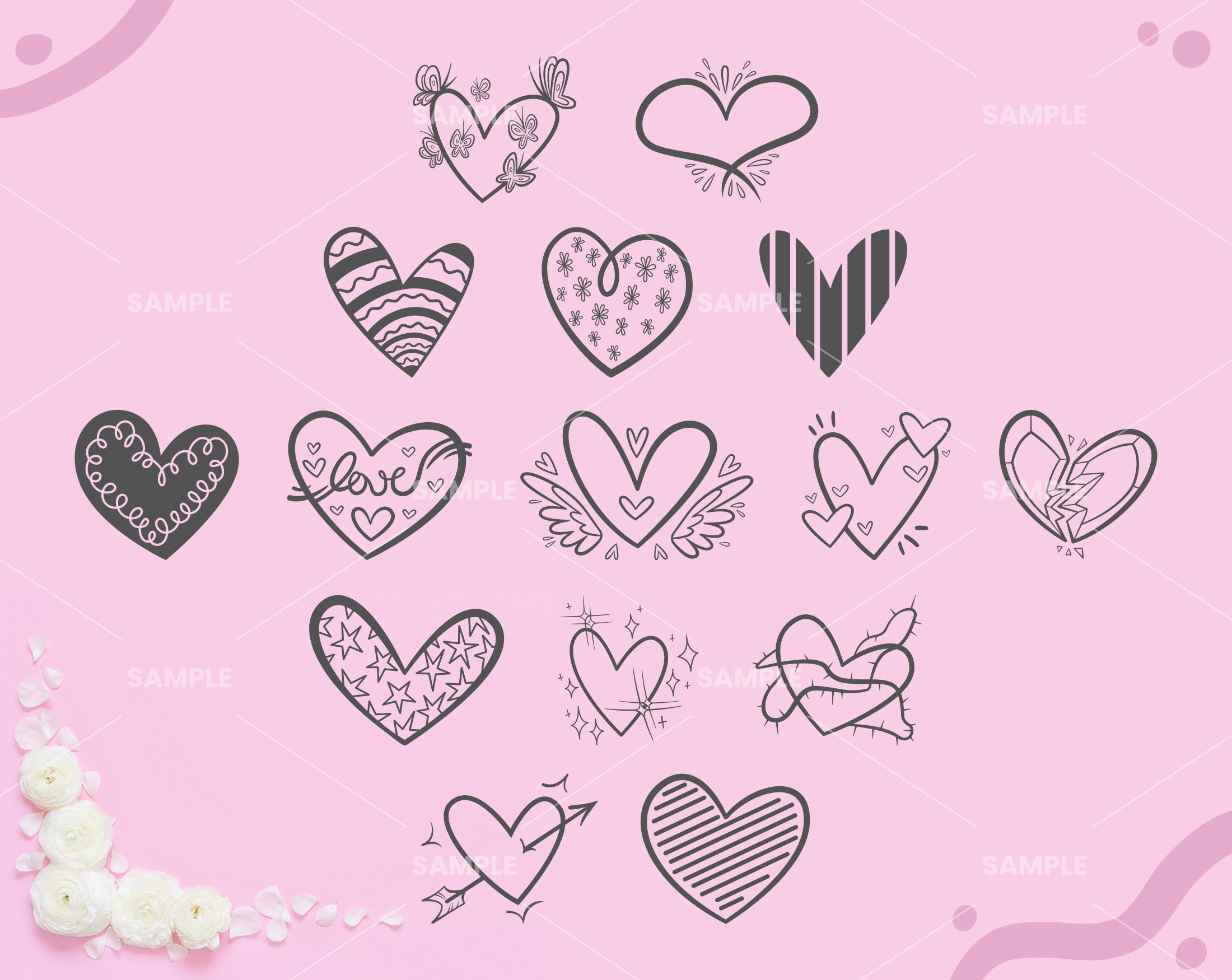 30 Heart SVG Bundle | Hand Drawn Hearts Svg Png, Valentines Day Svg ...