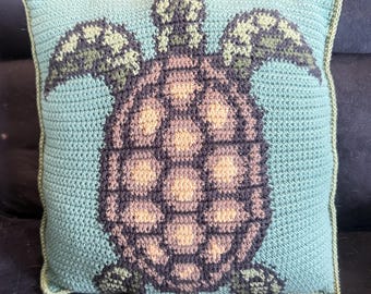 Sea Turtle Crochet Pillow Pattern | Tapestry Cushion Cover, Ocean Decor (PDF Download)