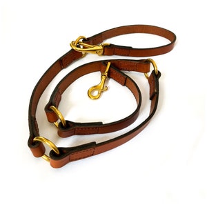 Luxury Adjustable Leather Dog Lead - Handmade in England in Tan - Unique Design for Tethering