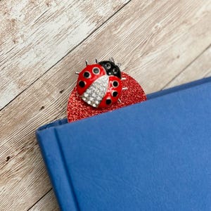 Handcrafted Metal Bookmark with Interchangeable 18mm Snap Base & Sparkling Ladybug Snap Button | Glitter Finish | Teacher Gift | Reader Gift