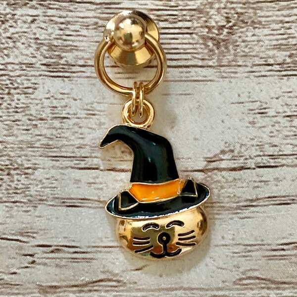 Watch Charm, Pumpkin Charm, Watch Band Charm, Gold Toned Jack-o-Lantern Charm, Pumpkin Charm, Halloween Cat Charm, Halloween Accessory