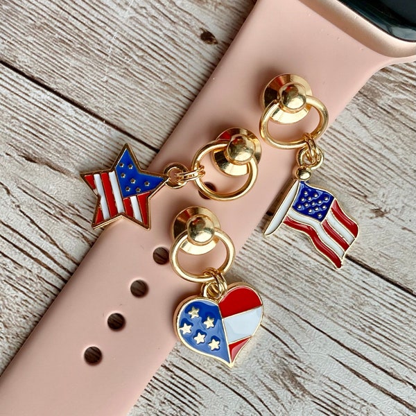 Watch Jewelry | 4th of July Charm Patriotic Charm | American Flag Jewelry | Watch Band Accessory | Stars and Stripes Watch Charm