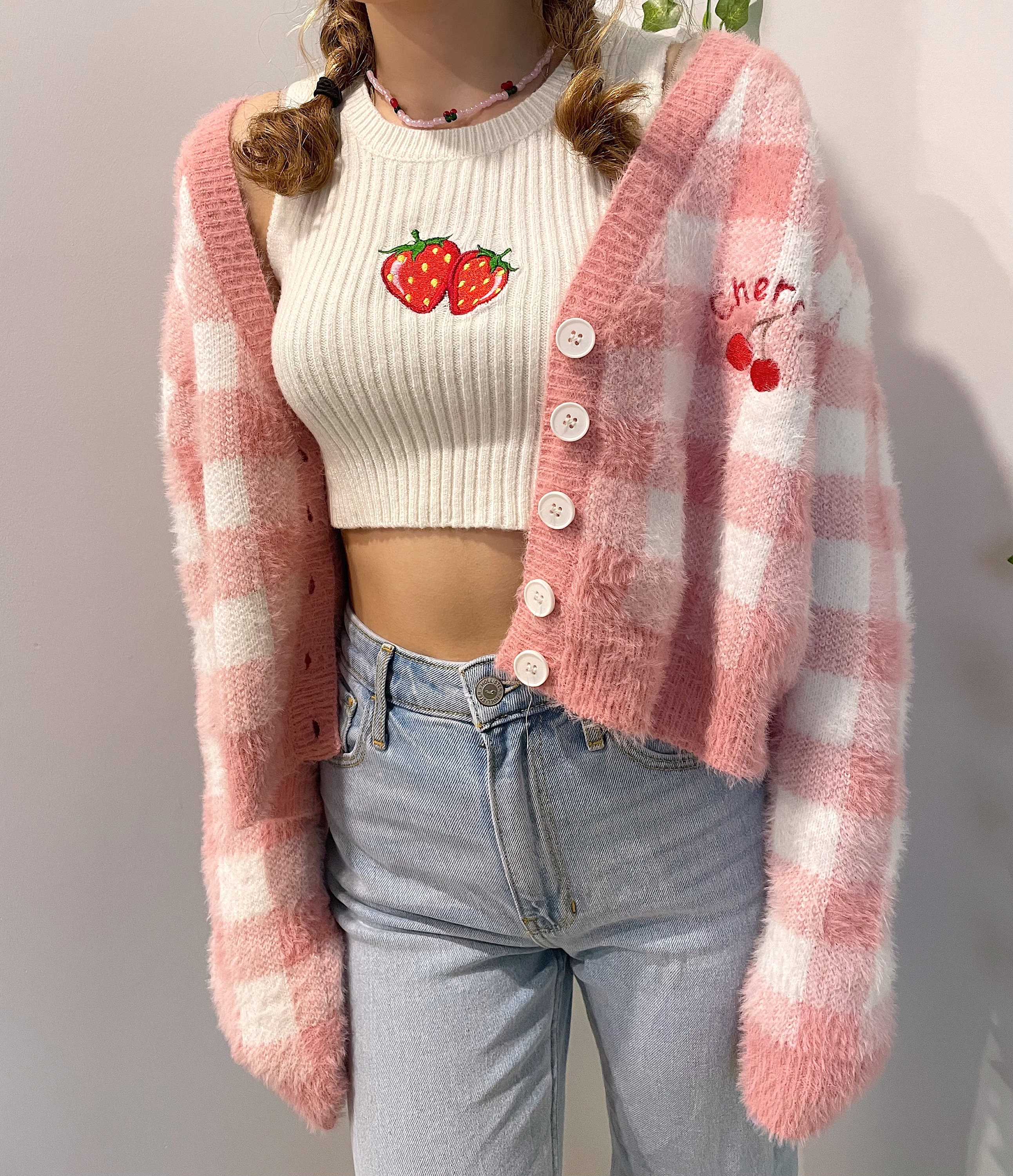 pink cherry cardigan
